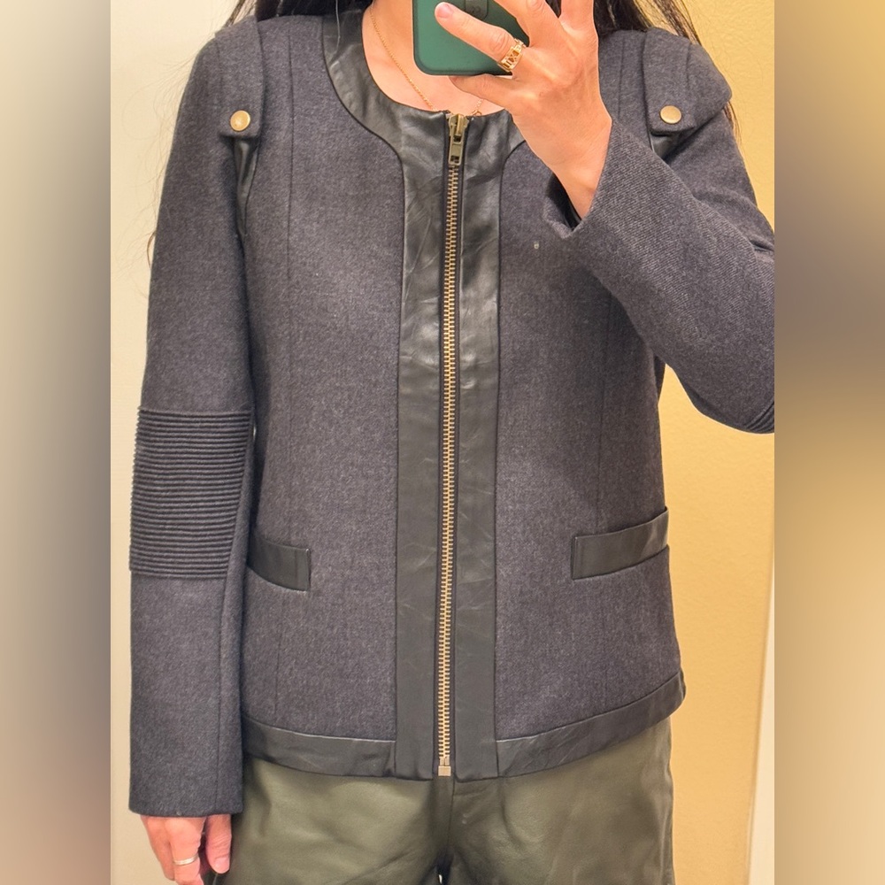 Bel Air Leather-trimmed Wool Jacket Grey